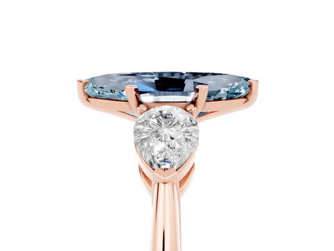 Rose gold Three-Stone Marquise Cut Aquamarine Ring with Pear Side Stones and Four-Prong Setting_5