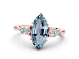 Rose gold Three-Stone Marquise Cut Aquamarine Ring with Pear  Side Stones in Four-Prong Setting_24