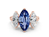 Rose gold Three-Stone Marquise Cut Blue Sapphire Braided Band Ring with Four-Prong Setting_12