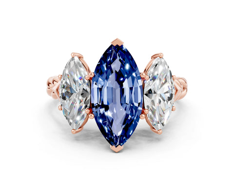 Rose gold Three-Stone Marquise Cut Blue Sapphire Braided Band Ring with Four-Prong Setting_12