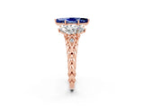 Rose gold Three-Stone Marquise Cut Blue Sapphire Braided Band Ring with Four-Prong Setting_14
