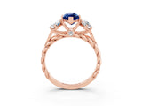 Rose gold Three-Stone Marquise Cut Blue Sapphire Braided Band Ring with Four-Prong Setting_15