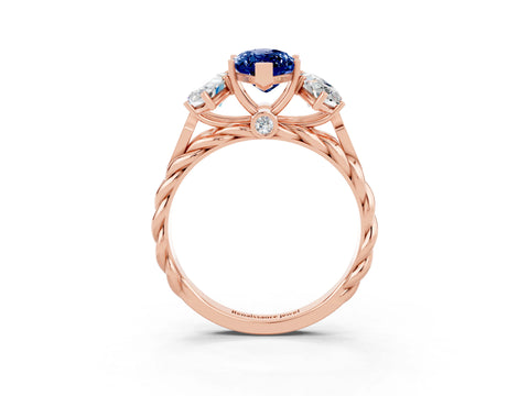 Rose gold Three-Stone Marquise Cut Blue Sapphire Braided Band Ring with Four-Prong Setting_15