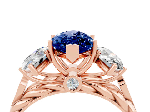 Rose gold Three-Stone Marquise Cut Blue Sapphire Braided Band Ring with Four-Prong Setting_16
