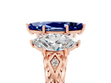 Rose gold Three-Stone Marquise Cut Blue Sapphire Braided Band Ring with Four-Prong Setting_17