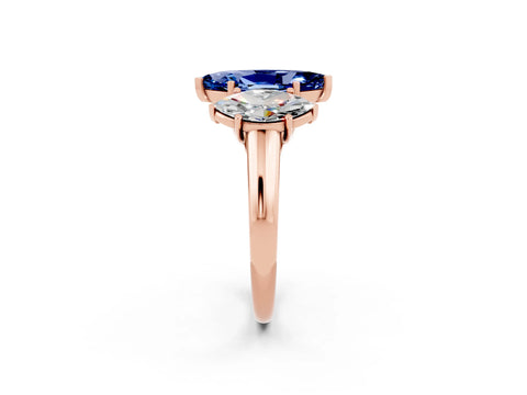 Rose gold Three-Stone Marquise Cut Blue Sapphire Engagement Ring with Prong Setting_2