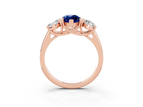 Rose gold Three-Stone Marquise Cut Blue Sapphire Engagement Ring with Prong Setting_3