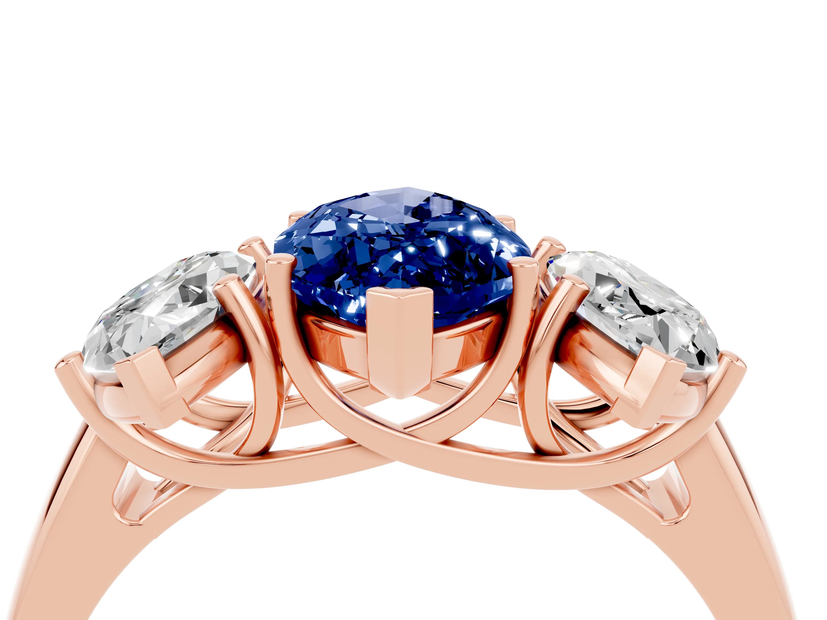 Rose gold Three-Stone Marquise Cut Blue Sapphire Engagement Ring with Prong Setting_4