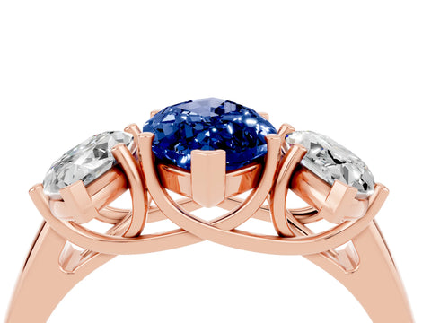 Rose gold Three-Stone Marquise Cut Blue Sapphire Engagement Ring with Prong Setting_4