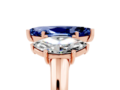 Rose gold Three-Stone Marquise Cut Blue Sapphire Engagement Ring with Prong Setting_5