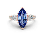 Rose gold Three-Stone Marquise Cut Blue Sapphire Pavé Band with Four-Prong Setting
