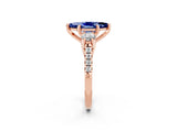 Rose gold Three-Stone Marquise Cut Blue Sapphire Pavé Band with Four-Prong Setting_2
