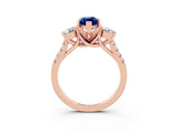 Rose gold Three-Stone Marquise Cut Blue Sapphire Pavé Band with Four-Prong Setting_3