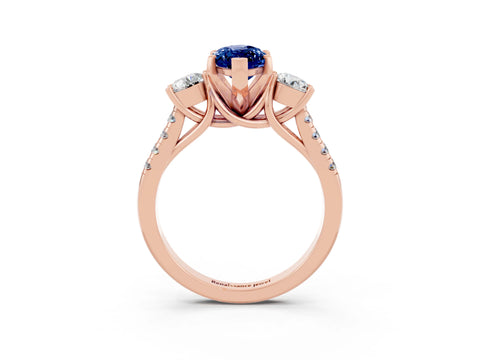 Rose gold Three-Stone Marquise Cut Blue Sapphire Pavé Band with Four-Prong Setting_3