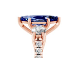 Rose gold Three-Stone Marquise Cut Blue Sapphire Pavé Band with Four-Prong Setting_5