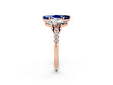 Rose gold Three-Stone Marquise Cut Blue Sapphire Ring with Pavé Band and Prong Setting_14