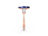 Rose gold Three-Stone Marquise Cut Blue Sapphire Ring with Pear Side Stones and Four-Prong Setting_2
