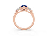 Rose gold Three-Stone Marquise Cut Blue Sapphire Ring with Pear Side Stones and Four-Prong Setting_3