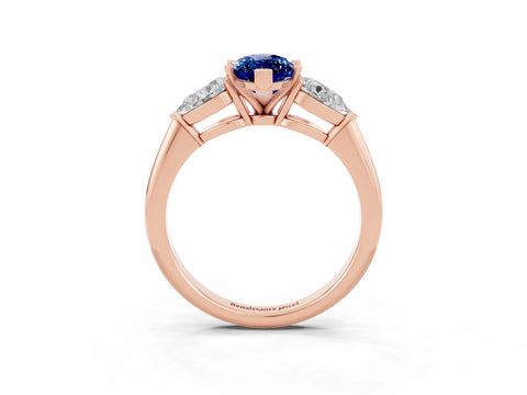 Rose gold Three-Stone Marquise Cut Blue Sapphire Ring with Pear Side Stones and Four-Prong Setting_3