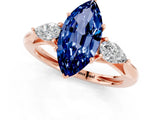 Rose gold Three-Stone Marquise Cut Blue Sapphire Ring with Pear  Side Stones in Four-Prong Setting_13
