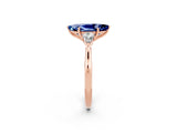 Rose gold Three-Stone Marquise Cut Blue Sapphire Ring with Pear  Side Stones in Four-Prong Setting_14