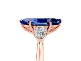 Rose gold Three-Stone Marquise Cut Blue Sapphire Ring with Pear  Side Stones in Four-Prong Setting_17