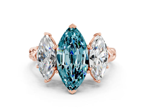 Rose gold Three-Stone Marquise Cut Blue Topaz Braided Band Ring with Four-Prong Setting_12