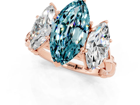 Rose gold Three-Stone Marquise Cut Blue Topaz Braided Band Ring with Four-Prong Setting_13