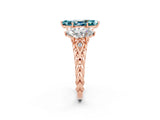 Rose gold Three-Stone Marquise Cut Blue Topaz Braided Band Ring with Four-Prong Setting_14