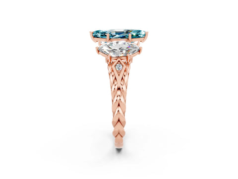 Rose gold Three-Stone Marquise Cut Blue Topaz Braided Band Ring with Four-Prong Setting_14
