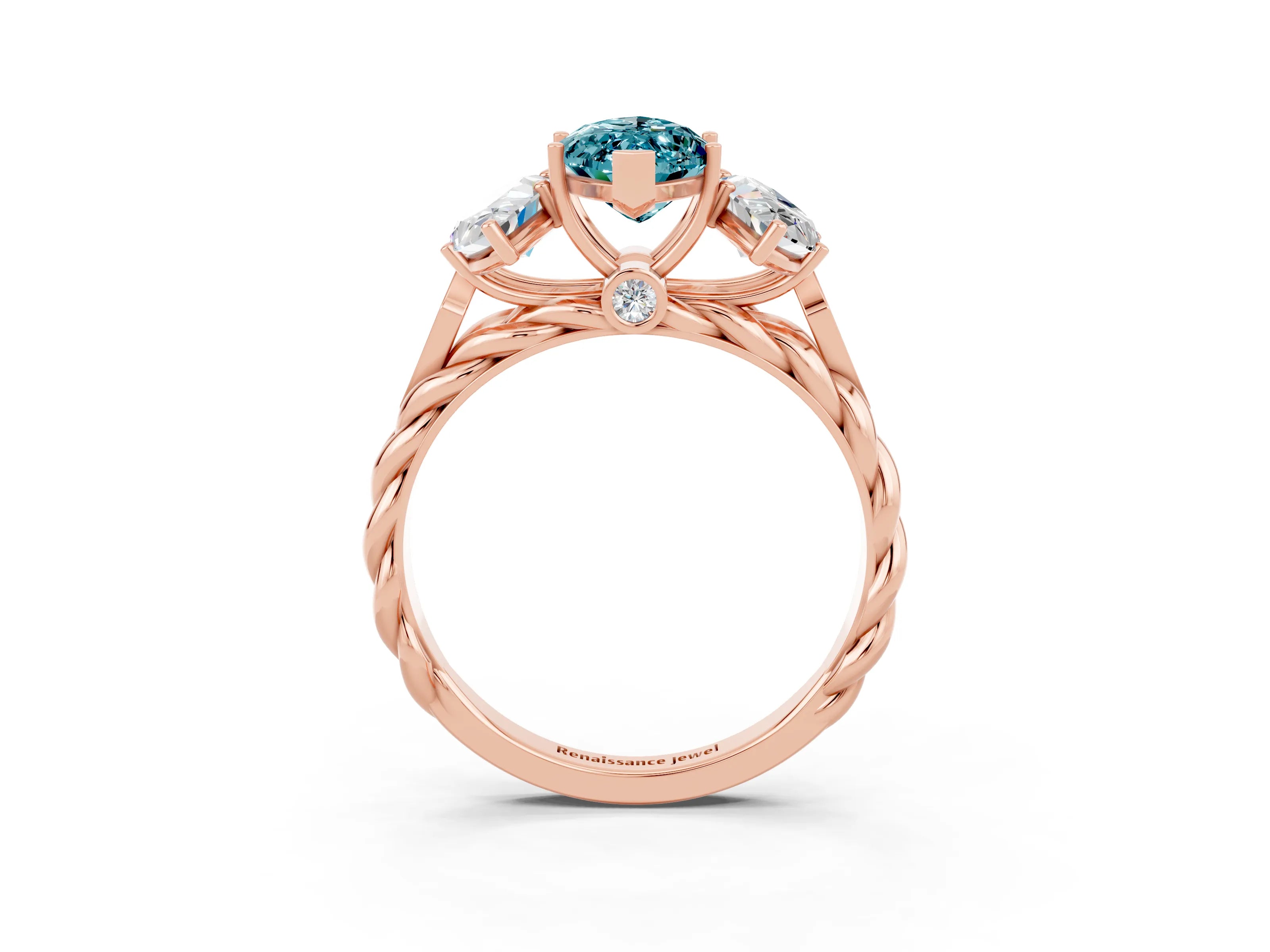Rose gold Three-Stone Marquise Cut Blue Topaz Braided Band Ring with Four-Prong Setting_15