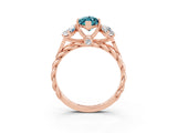 Rose gold Three-Stone Marquise Cut Blue Topaz Braided Band Ring with Four-Prong Setting_15