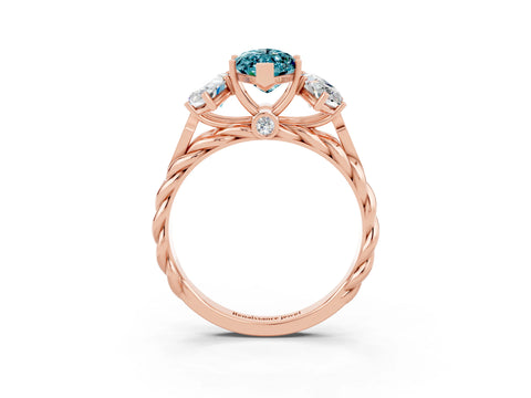 Rose gold Three-Stone Marquise Cut Blue Topaz Braided Band Ring with Four-Prong Setting_15