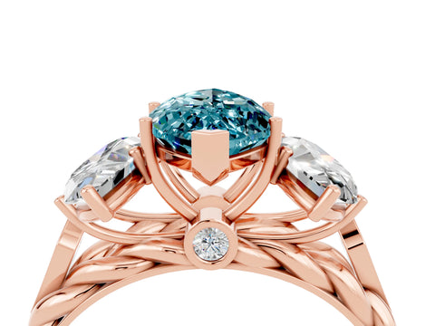 Rose gold Three-Stone Marquise Cut Blue Topaz Braided Band Ring with Four-Prong Setting_16