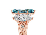 Rose gold Three-Stone Marquise Cut Blue Topaz Braided Band Ring with Four-Prong Setting_17