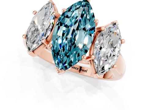 Rose gold Three-Stone Marquise Cut Blue Topaz Engagement Ring with Prong Setting_1