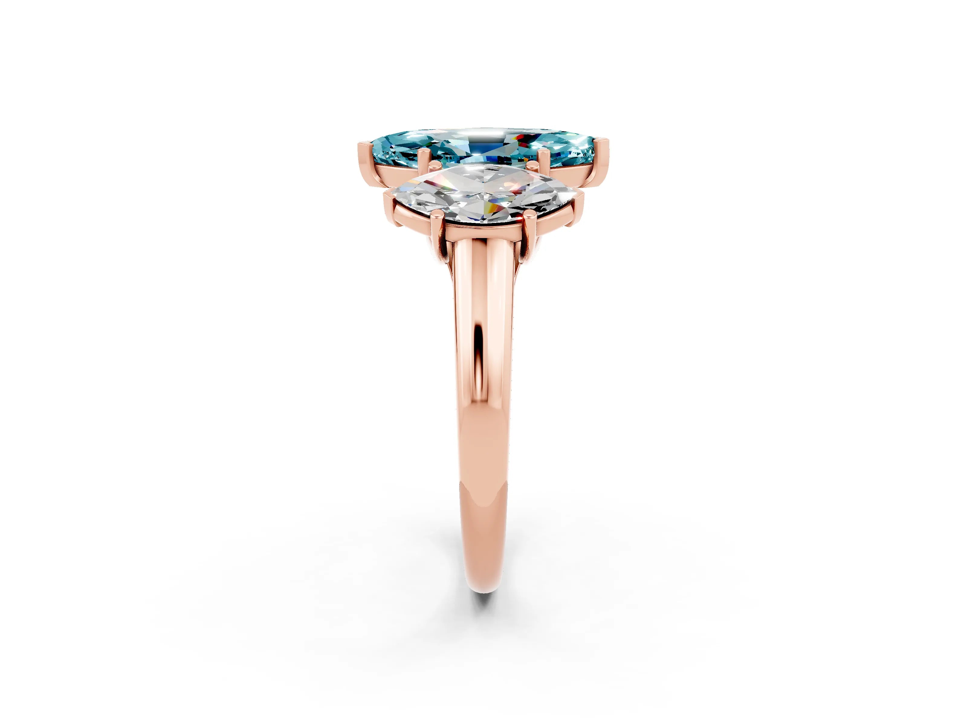 Rose gold Three-Stone Marquise Cut Blue Topaz Engagement Ring with Prong Setting_2