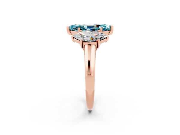 Rose gold Three-Stone Marquise Cut Blue Topaz Engagement Ring with Prong Setting
