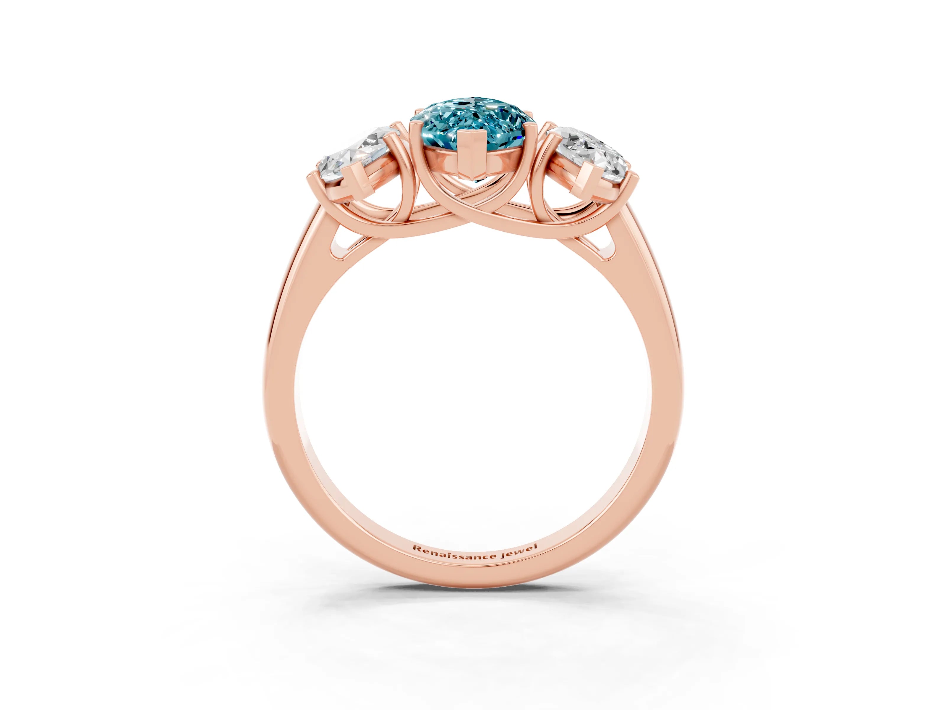 Rose gold Three-Stone Marquise Cut Blue Topaz Engagement Ring with Prong Setting_3