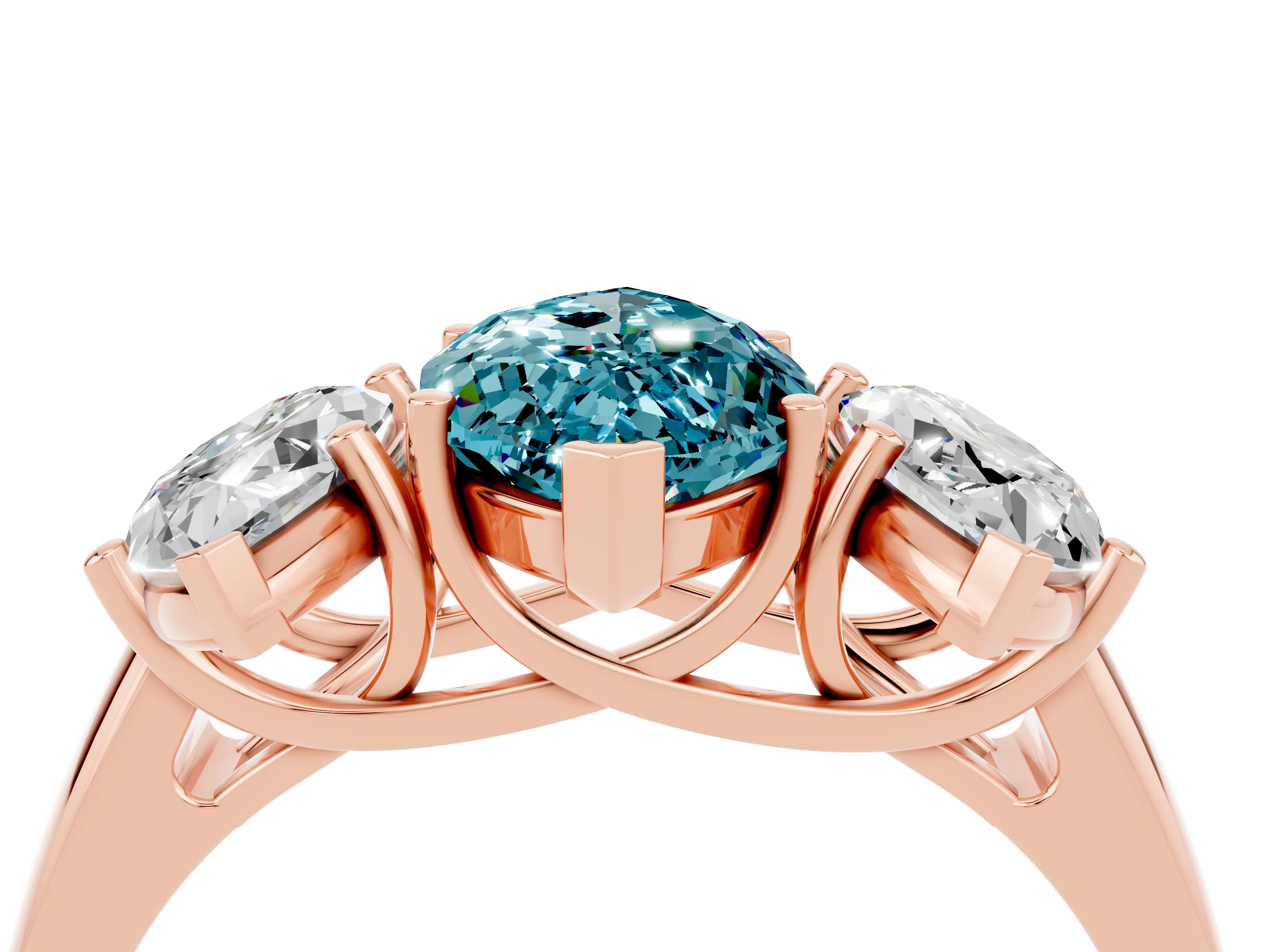 Rose gold Three-Stone Marquise Cut Blue Topaz Engagement Ring with Prong Setting_4