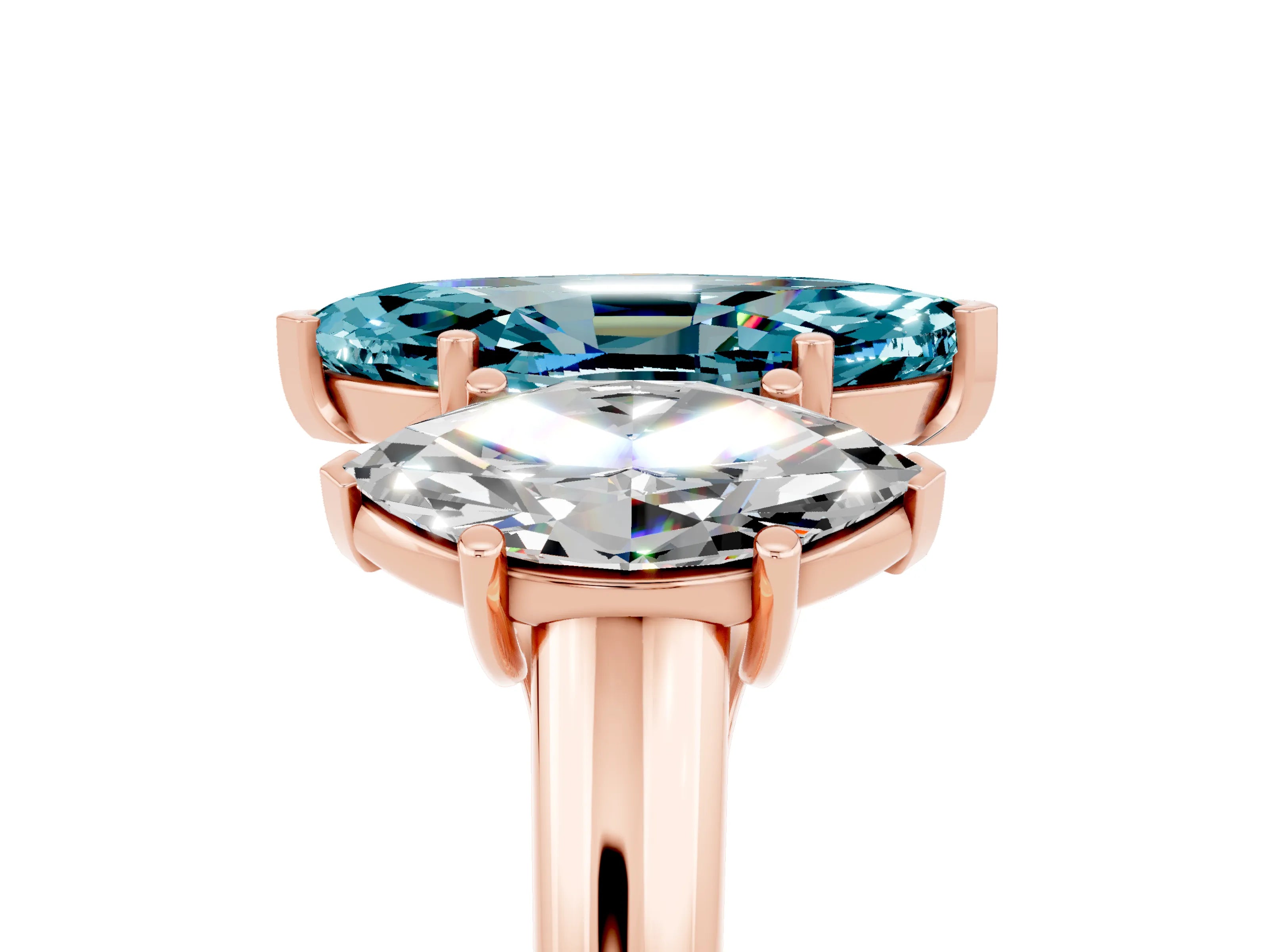 Rose gold Three-Stone Marquise Cut Blue Topaz Engagement Ring with Prong Setting_5
