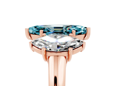 Rose gold Three-Stone Marquise Cut Blue Topaz Engagement Ring with Prong Setting_5