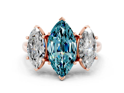 Rose gold Three-Stone Marquise Cut Blue Topaz Engagement Ring with Prong Setting