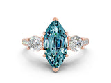 Rose gold Three-Stone Marquise Cut Blue Topaz Pavé Band with Four-Prong Setting