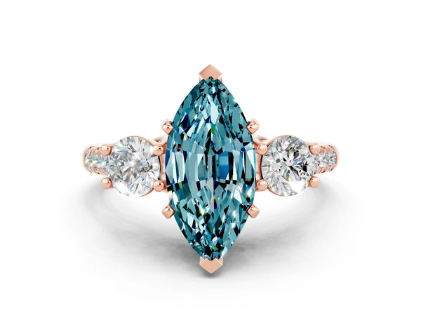 Rose gold Three-Stone Marquise Cut Blue Topaz Pavé Band with Four-Prong Setting