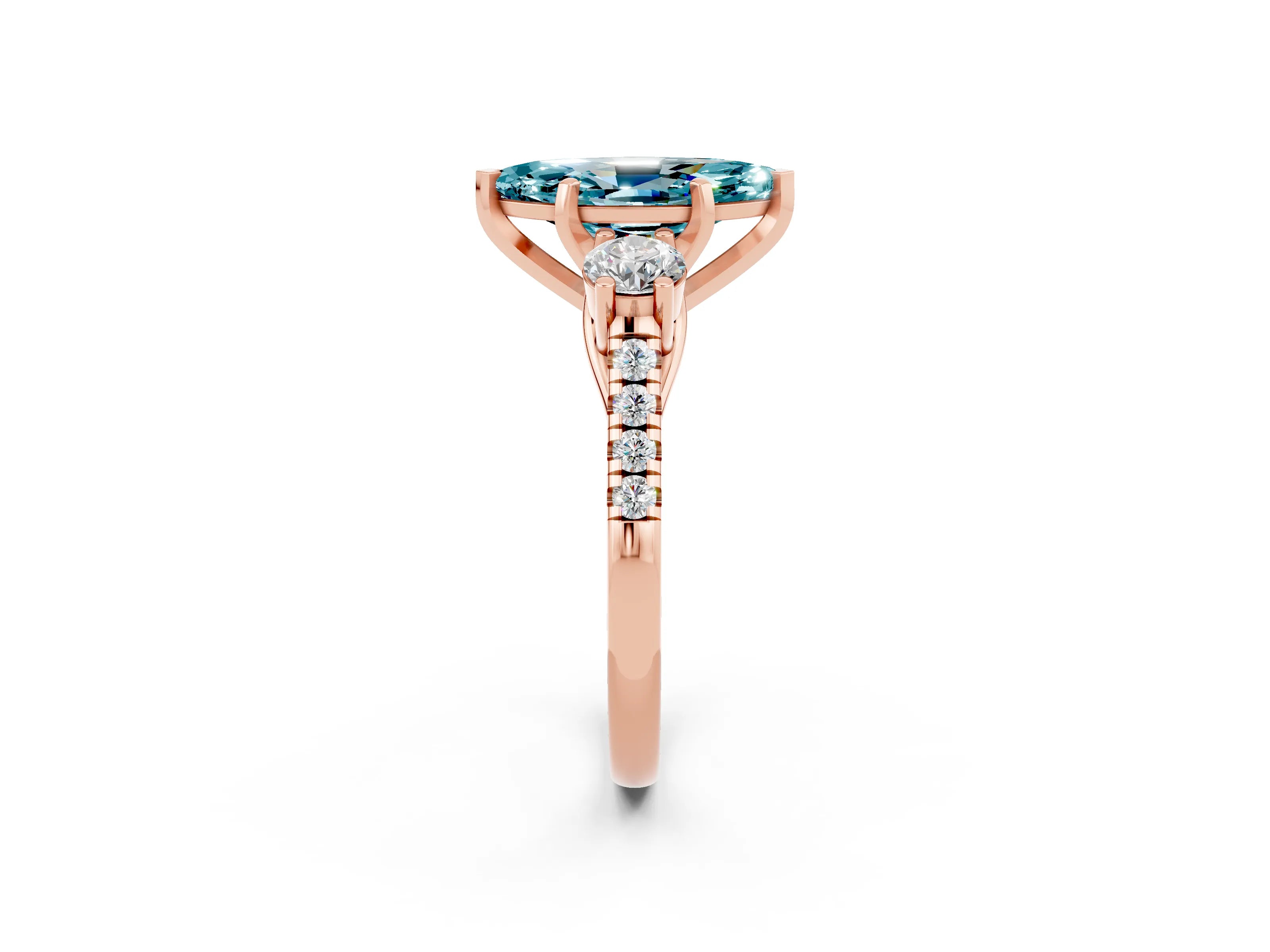 Rose gold Three-Stone Marquise Cut Blue Topaz Pavé Band with Four-Prong Setting_2
