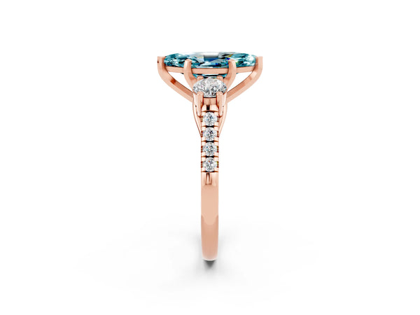 Rose gold Three-Stone Marquise Cut Blue Topaz Pavé Band with Four-Prong Setting