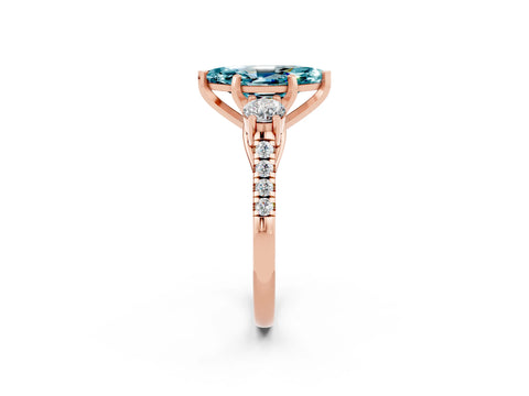 Rose gold Three-Stone Marquise Cut Blue Topaz Pavé Band with Four-Prong Setting_2