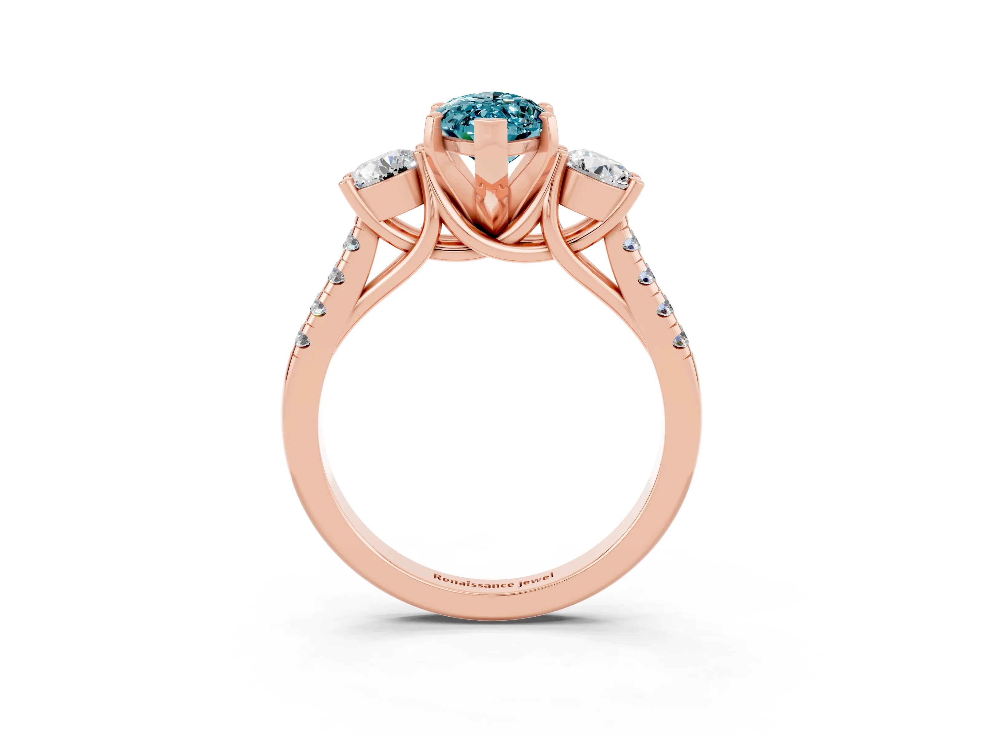 Rose gold Three-Stone Marquise Cut Blue Topaz Pavé Band with Four-Prong Setting_3