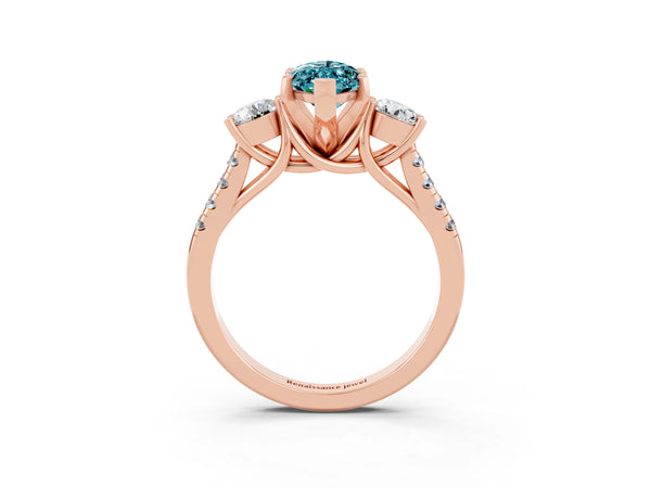 Rose gold Three-Stone Marquise Cut Blue Topaz Pavé Band with Four-Prong Setting